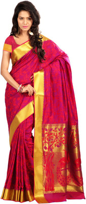 

Saara Self Design Fashion Art Silk Saree(Pink, Gold), Pink and golden