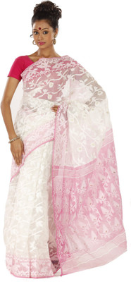 

Sanrocks Global Fashions Woven Jamdani Cotton Saree(Pink, White)