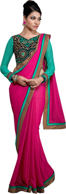 Manthan Embroidered Daily Wear Georgette Saree(Pink), Dark pink