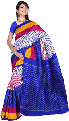 

Manthan Printed Daily Wear Art Silk Saree(White, Blue)