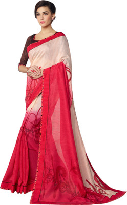 

Brijraj Printed Fashion Art Silk Saree(Pink, White)