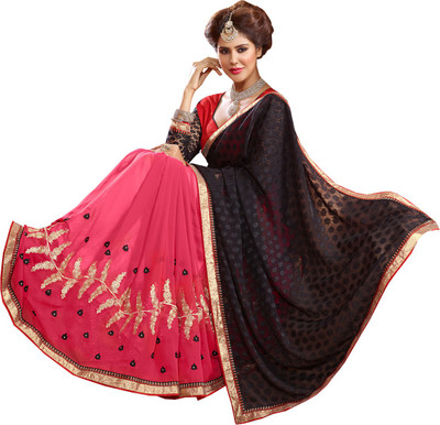 

Lovelylook Embroidered Fashion Georgette Saree(Multicolor), Black & pink