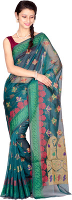 

Chandrakala Self Design Banarasi Cotton Saree(Multicolor), Green