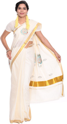 

Darps Self Design Balarampuram Cotton Saree(Multicolor), Cream