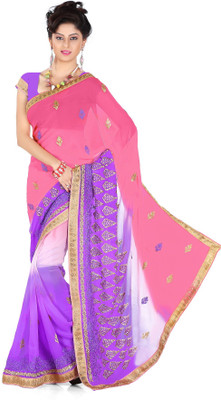 

Khushali Self Design, Solid Fashion Georgette Saree(Multicolor), Pink;purple