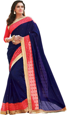 

Desi Butik Embroidered Fashion Satin Saree(Blue, Pink), Blue and pink