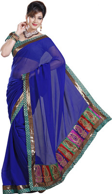 

Ishin Embroidered Fashion Chiffon Saree(Blue)
