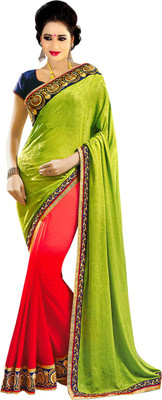 

Go4fashion Embroidered Fashion Georgette Saree(Green, Red)