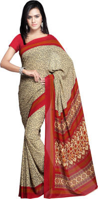 

Goodfeel Geometric Print Fashion Crepe Saree(Multicolor), Cream;red