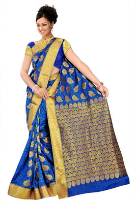 

Parisha Printed Daily Wear Art Silk Saree(Blue, Yellow), Blue & gold