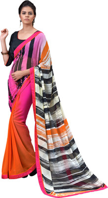 

Diva Fashion-Surat Printed Bollywood Handloom Georgette Saree(Multicolor), Orange;pink