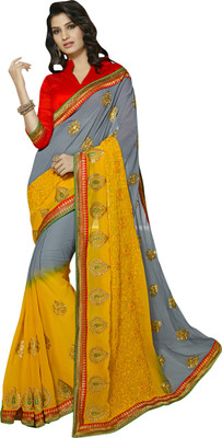 

Khushali Embellished, Embroidered, Self Design Fashion Chiffon Saree(Yellow, Grey), Deep yellow;grey