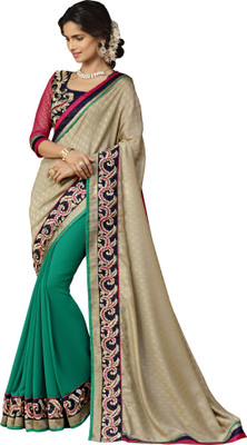

Jiya Self Design, Embroidered, Embellished Fashion Georgette, Silk, Jacquard Saree(Beige, Green, Dark Blue, Pink), Beige;dark blue;green;pink