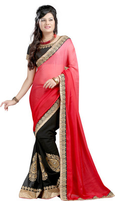 Fashiondeal Embroidered Fashion Satin Saree(Red)
