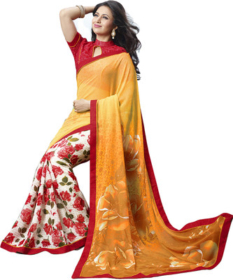 

Khushali Self Design, Printed Fashion Georgette Saree(White, Multicolor), Multicolor;white