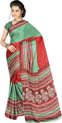 Khoobee Self Design, Printed Fashion Jacquard Saree(Green, Red)