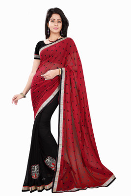 

Sourbh Sarees Solid Fashion Georgette Saree(Red, Black), Black;red