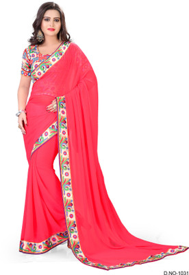 

Indianbeauty Solid Bollywood Chiffon Saree(Pink)