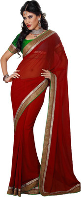 

Ansu Fashion Plain Fashion Georgette Saree(Green)