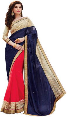 

Desi Butik Embroidered Fashion Chiffon, Georgette, Satin Saree(Blue, Pink), Blue and pink