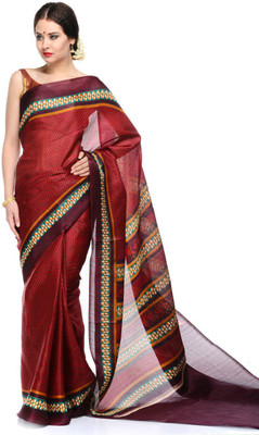 

SAS Creations Printed Maheshwari Cotton, Polycotton Saree(Maroon), Mehroon