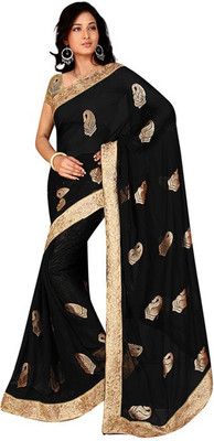 

Stylezone Self Design Fashion Chiffon Saree(Black)