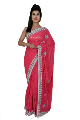

Ellegent Plain Fashion Georgette Saree(Pink)