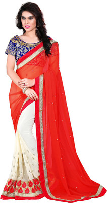 

Saara Embroidered Fashion Georgette Saree(Red, White), Red & off-white