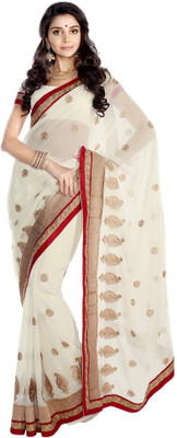 

Soch Printed Fashion Chiffon Saree(White, Gold), Off white