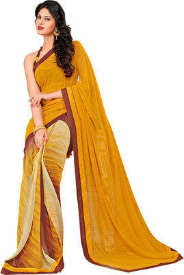 

Saara Printed Fashion Georgette Saree(Yellow, Brown), Pale yellow