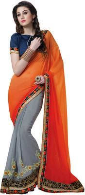 

Manthan Embroidered Daily Wear Georgette Saree(Pack of 2, Orange, Grey)