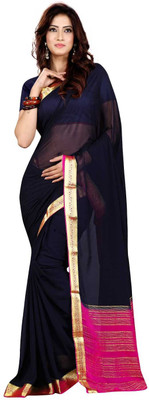 

Roopkala Silks Plain Mysore Georgette Saree(Blue), Navy blue
