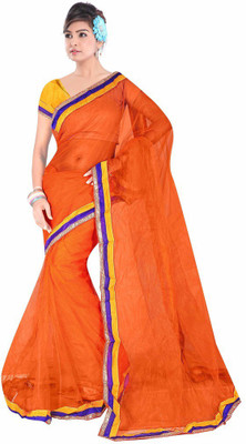 

Dancing Girl Embroidered Bollywood Net Saree(Orange)