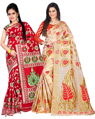 

Weavedeal Embellished Kanjivaram Silk Cotton Blend Saree(Pack of 2, Multicolor)
