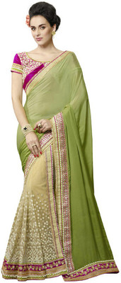 

Desi Butik Embellished Fashion Chiffon, Net Saree(Green)