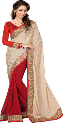

Sourbh Sarees Solid Fashion Jacquard, Chiffon Saree(Beige, Red)