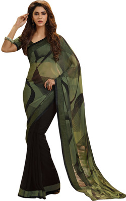 

Parisha Printed Fashion Chiffon Saree(Green, Black), Black;green