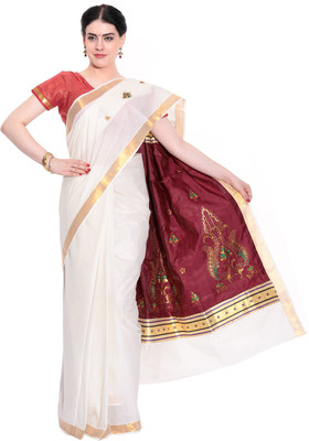 

Darps Self Design Balarampuram Cotton Saree(Multicolor), Cream