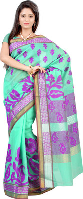 

Mimosa Woven Banarasi Handloom Cotton Saree(Blue, Green), Rama