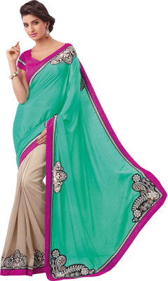 

Ewows Self Design Fashion Chiffon Saree(Green, Beige), Beige;green