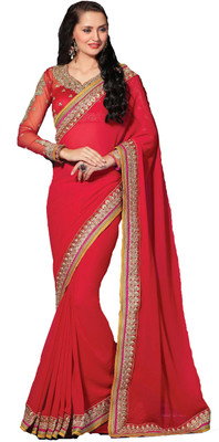 Rajshri Fashions Embroidered Fashion Georgette Saree(Red) Flipkart