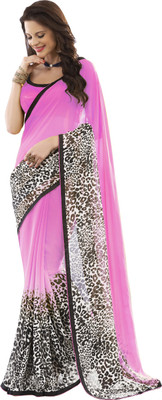

Khoobee Self Design Fashion Georgette Saree(Pink, Multicolor, Black), Black;multicolor;pink