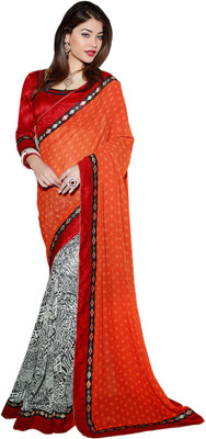 

Vandv Shop Printed Fashion Handloom Georgette Saree(Black), Black;orange