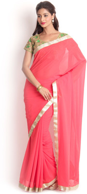 

Kasturi-B Swadeshi Karigari Solid Bollywood Handloom Georgette Saree(Pink), Dark peach