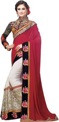 Aarti Saree Embroidered Fashion Viscose Saree(White, Red, Beige, Black)