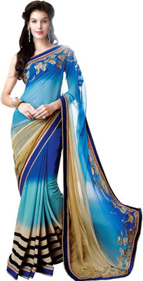 

Desi Butik Embroidered Fashion Georgette Saree(Blue, Blue), Blue and sky blue