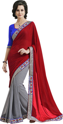 

Desi Butik Self Design Fashion Georgette Saree(Multicolor), Grey;red