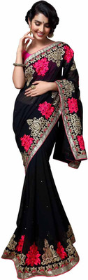 

Saara Embroidered Fashion Georgette Saree(Black, Pink), Black and pink