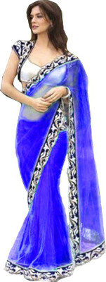 Bollywood Designer Embroidered Fashion Net Saree(Blue) available at flipkart for Rs.699