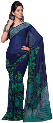 

Indian Wear Online Printed Fashion Pure Chiffon Saree(Blue)